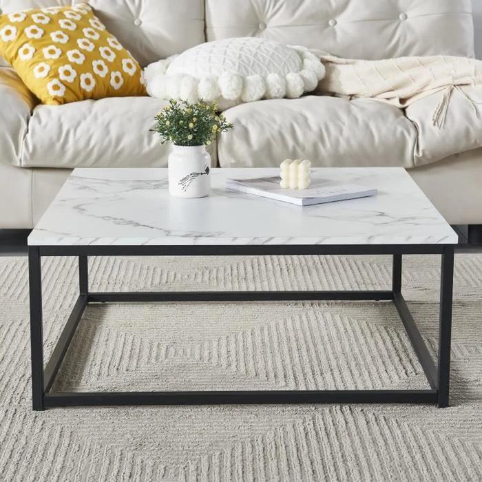 LIZA Modern Coffee Table with Marble Wood Panel Top