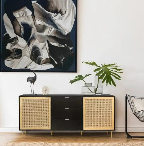 Harrod Sideboard Black and Rattan Cane