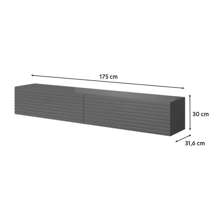 TV cabinet - 175 cm - black with handcrafted milled oak front