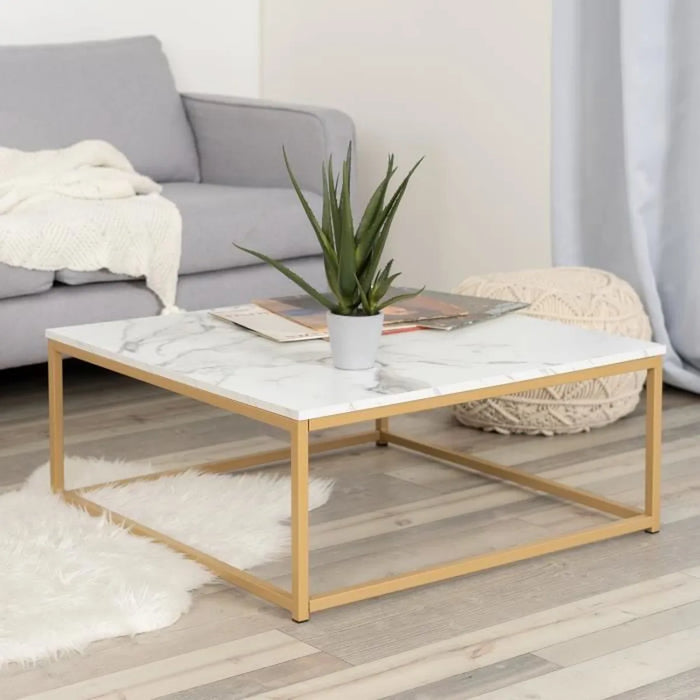 LIZA Modern Coffee Table with Marble Wood Panel Top
