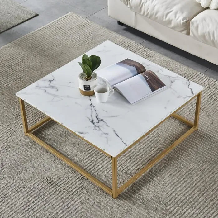 LIZA Modern Coffee Table with Marble Wood Panel Top