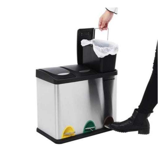 24L Stainless steel trash can with 3 compartments - My Discount Malta