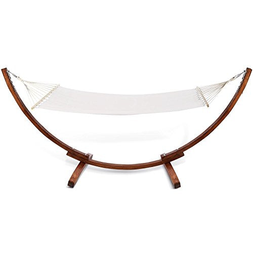 wooden and beige hammock