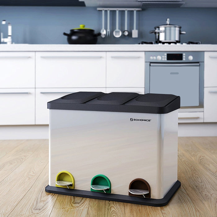 45L Recycling 3 Pedal Bin with 3 compartments