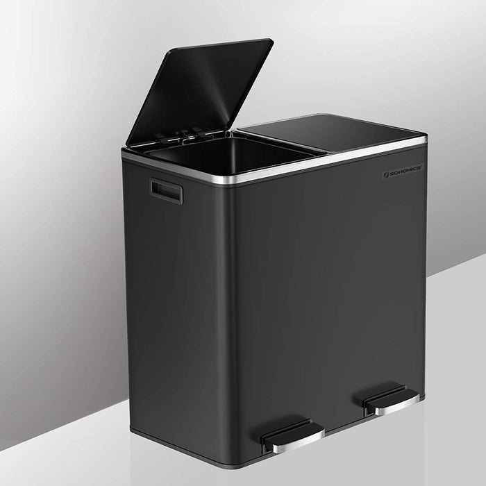 60L  2 pedal 2 compartments Kitchen Eco Waste Silver Trash Can - Black