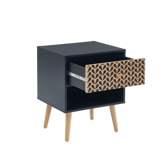 SARA Black and Oak Effect Bedside Table 40cm