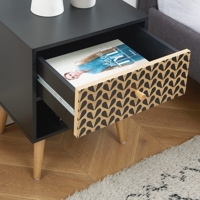 SARA Black and Oak Effect Bedside Table 40cm