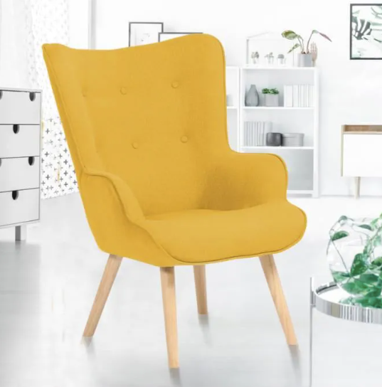CANDY Scandinavian heather fabric armchair with wooden feet