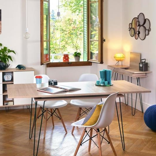 OGONE Extendable dining table for 6 to 8 people vintage style melamine oak decor - W 174 x W 90 cm - My Discount Malta