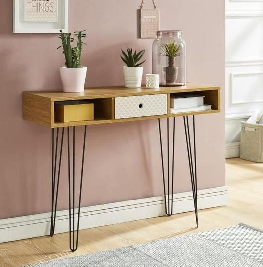 NICOLETTE Vintage oak and printed console - My Discount Malta