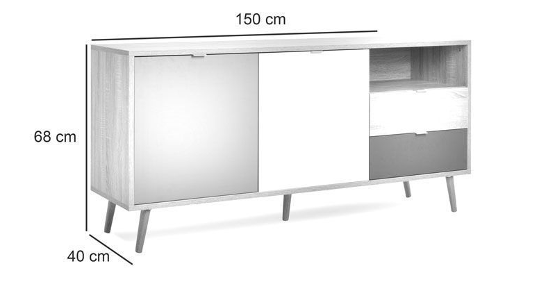Scandinavian Style Buffet - sideboard table dimensions 150cms x 68cms x 40cms