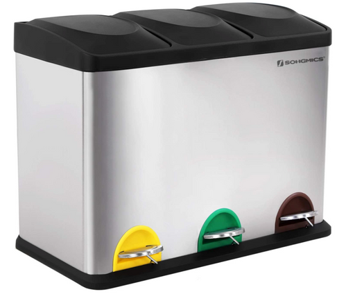 45L Recycling 3 Pedal Bin for Kitchen Waste Silver   boutique-discount-malta.myshopify.com My Discount Malta