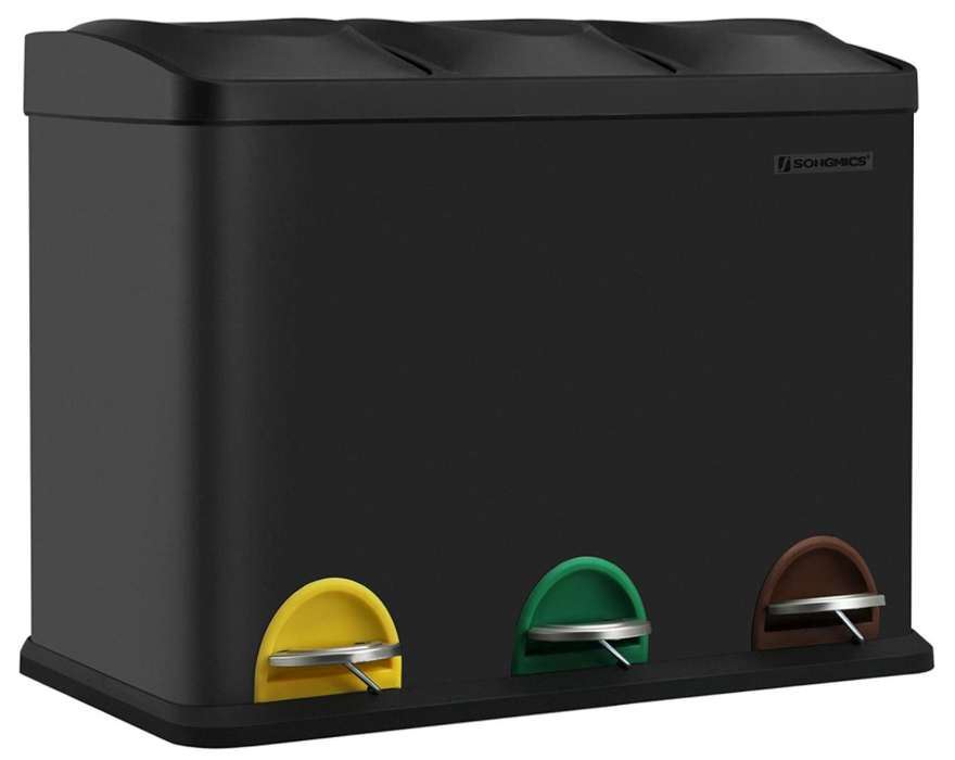 45L Recycling 3 Pedal Bin for Kitchen Waste Black   boutique-discount-malta.myshopify.com My Discount Malta