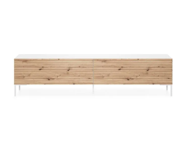 TV cabinet - 175 cm - black with handcrafted milled oak front