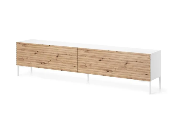 TV cabinet - 175 cm - black with handcrafted milled oak front