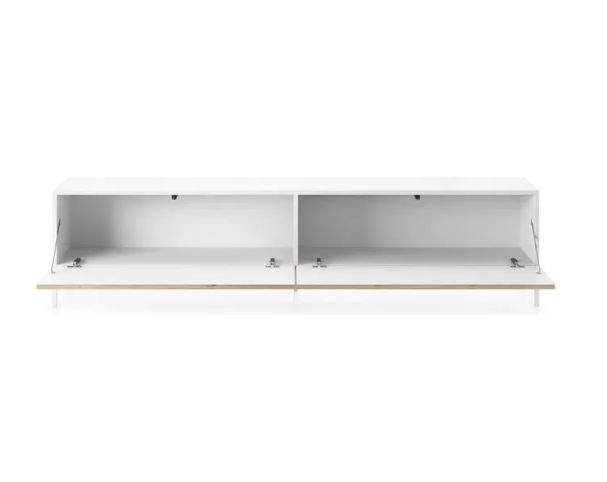 TV cabinet - 175 cm - black with handcrafted milled oak front