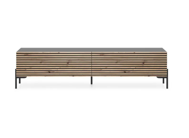 TV cabinet - 175 cm - black with handcrafted milled oak front