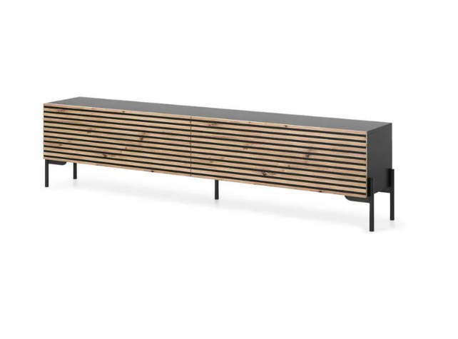 TV cabinet - 175 cm - black with handcrafted milled oak front