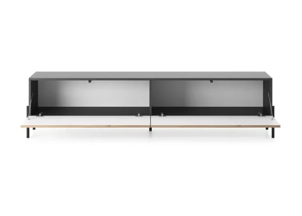 TV cabinet - 175 cm - black with handcrafted milled oak front