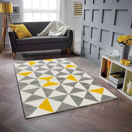 FIONA living room yellow and anthracite rug 160 x 230cms