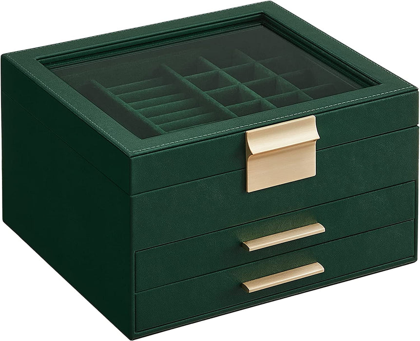 Green with gold trimmings and glass lid