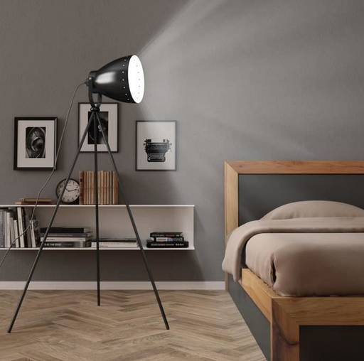 Black Metal Tripod Floor Lamp in bedroom