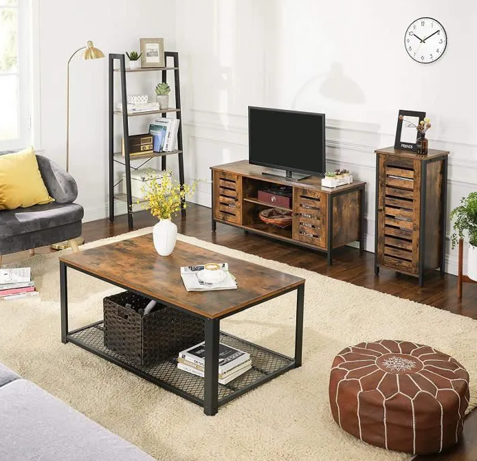 Industrial Style TV Cabinet with wooden structure and metal feet 110cms x 40cms