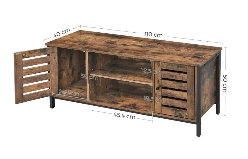 Industrial Style TV Cabinet with wooden structure and metal feet 110cms x 40cms