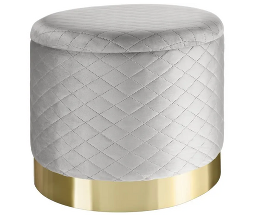 Pouf in velvet grey and gold trim
