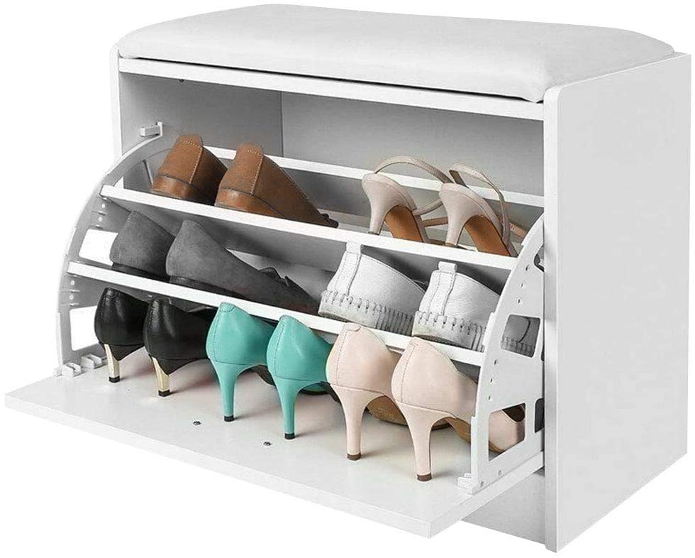 Shoe Malta White Wooden Shoes Storage with Leather Seat My