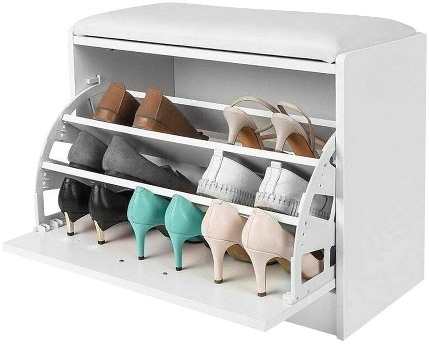 Shoe Cabinet with  white leather seat