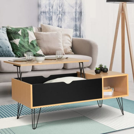 black n wood liftable top coffee table