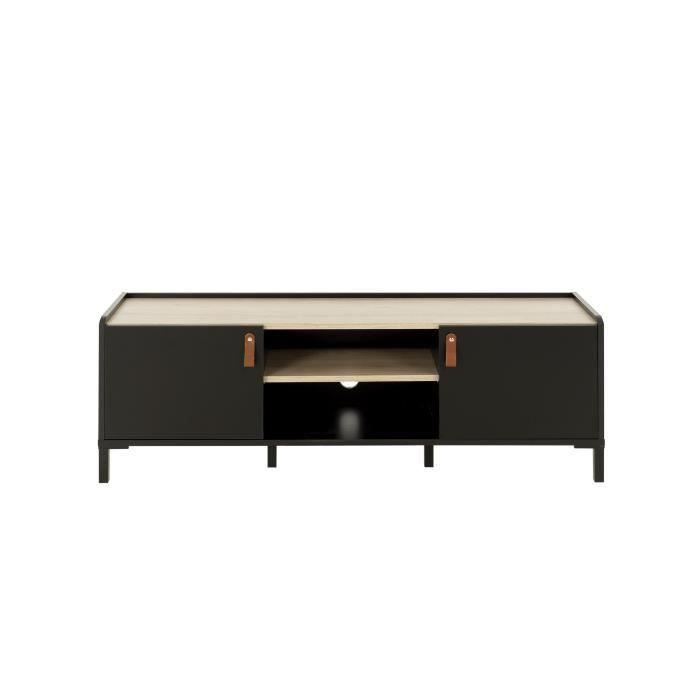 Rotterdam Black TV cabinet with leatherette handles