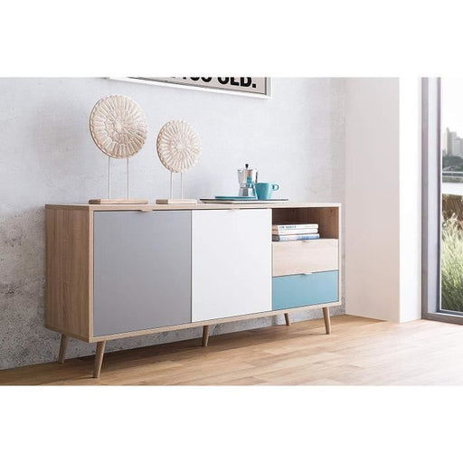 Tuba Side board white grey wood and tourqouise