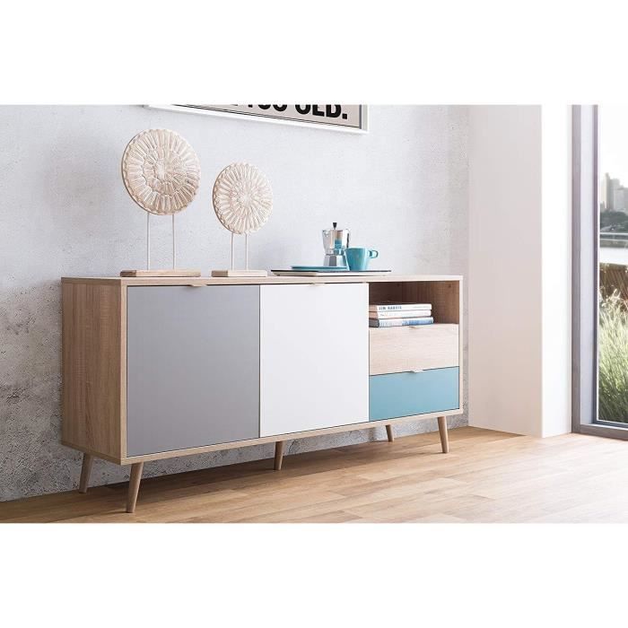 Tuba Side board white grey wood and tourqouise