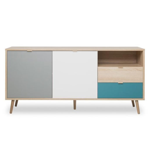 Tuba Side board white grey wood and tourqouise