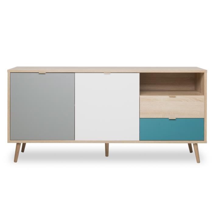 Tuba Side board white grey wood and tourqouise