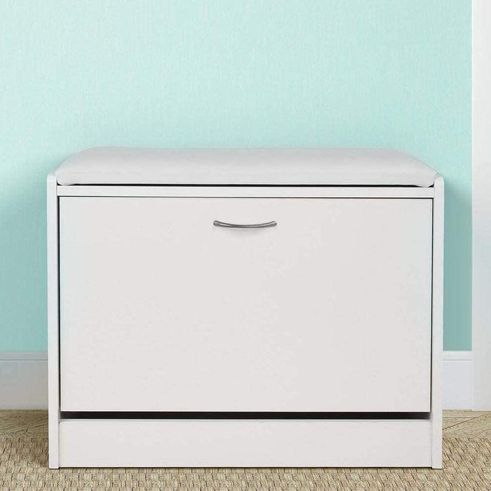 White Wooden Shoes Storage with Leather Seat