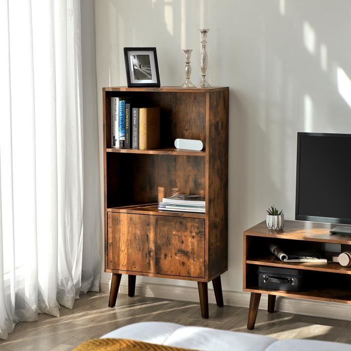 Vasagle Library Rustic storage unit on 3 levels with doors   Bookshelf boutique-discount-malta.myshopify.com My Discount Malta