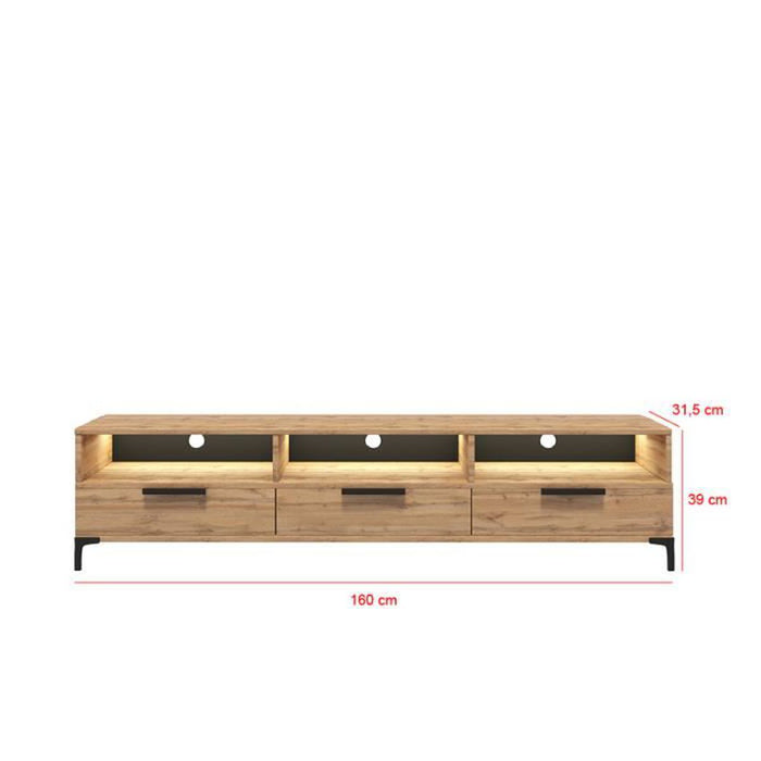 Pikke TV Unit in Wotan Oak and black matte - shelves and closed compartments
