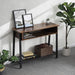 Wooden vintage style console with open storage and bottom metal shelf 