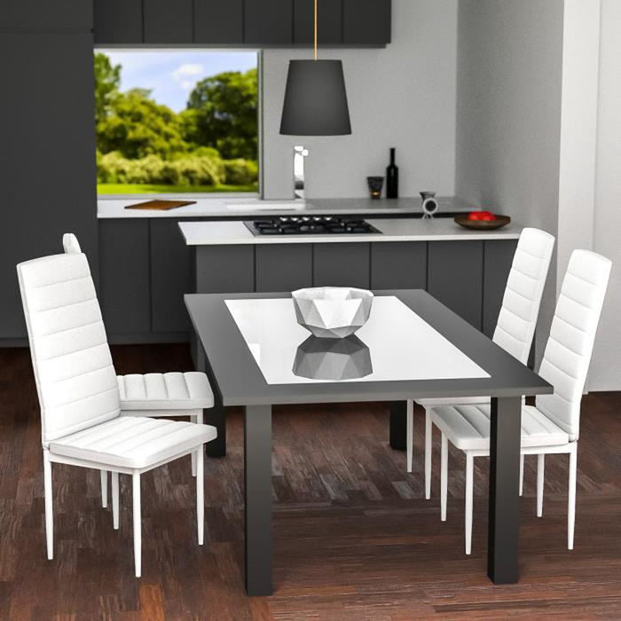 Set of 6 white chairs in kitchen