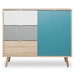 Storage Unit 3 drawers 1 door white grey oak and petrol blue