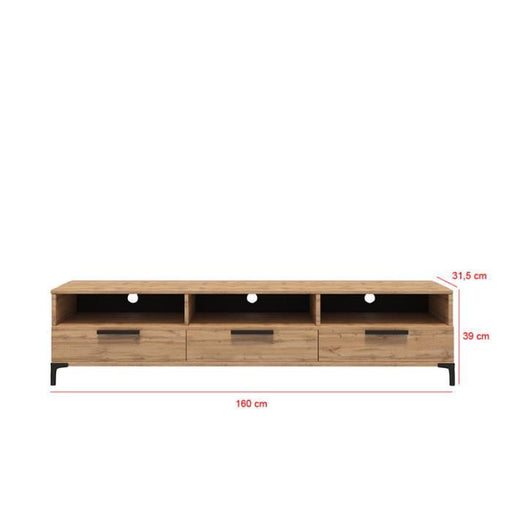 Pikke TV unit wotan oak and black matte handles and feet Dimensions 180cms w x 39cms h x 31.5cms d