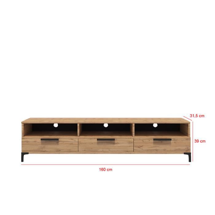 Pikke TV unit wotan oak and black matte handles and feet Dimensions 180cms w x 39cms h x 31.5cms d
