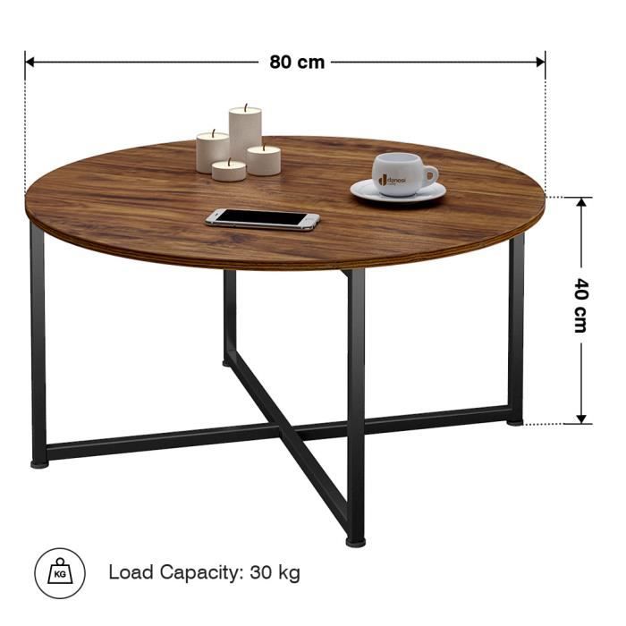 Lora Industrial Style Round Coffee Table - Wooden Top and Metal Feet
